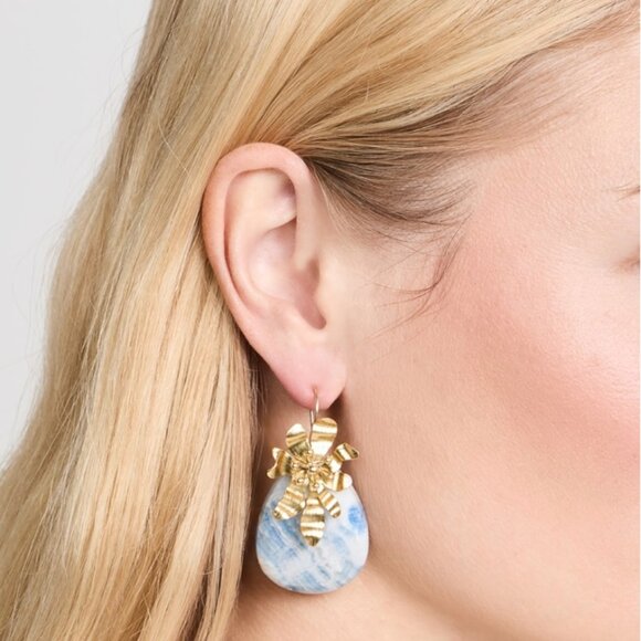 NEW NIB Ulla Johnson Floret Stone Drop Earrings Womens Blue Gold Floral Gray Set - Picture 2 of 8